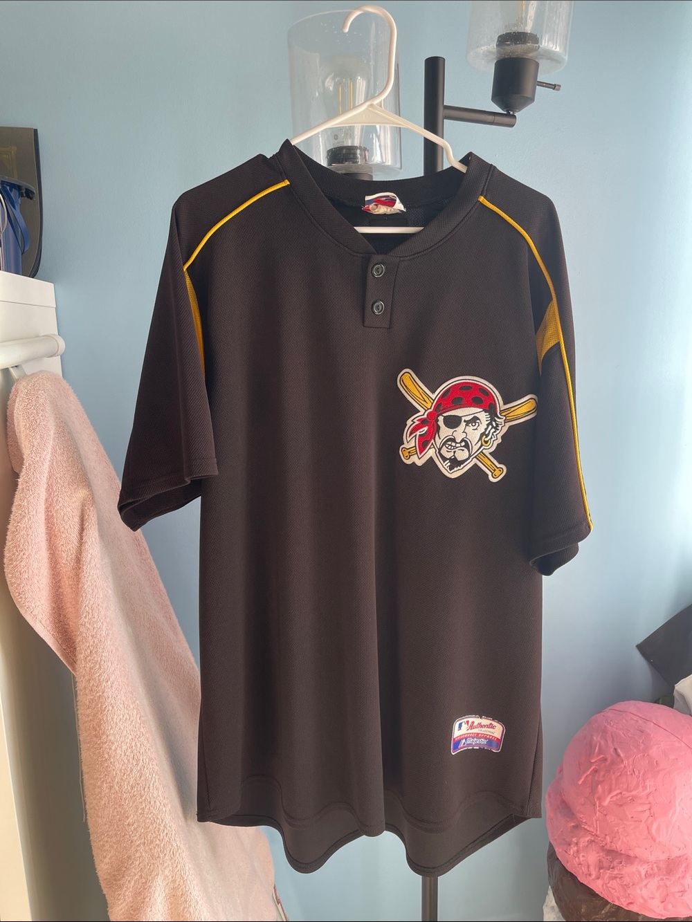 Black & Yellow Men’s Baseball Jersey with Pirate Logo